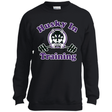 Load image into Gallery viewer, Husky in training PC90Y Port and Co. Youth Crewneck Sweatshirt