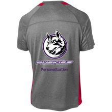 Load image into Gallery viewer, Logo with Purple custom text YST361 Sport-Tek Youth Colorblock Performance T-Shirt
