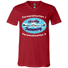 Load image into Gallery viewer, Swimming-white_text 3005 Unisex Jersey SS V-Neck T-Shirt