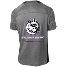 Load image into Gallery viewer, Logo with Purple custom text YST361 Sport-Tek Youth Colorblock Performance T-Shirt