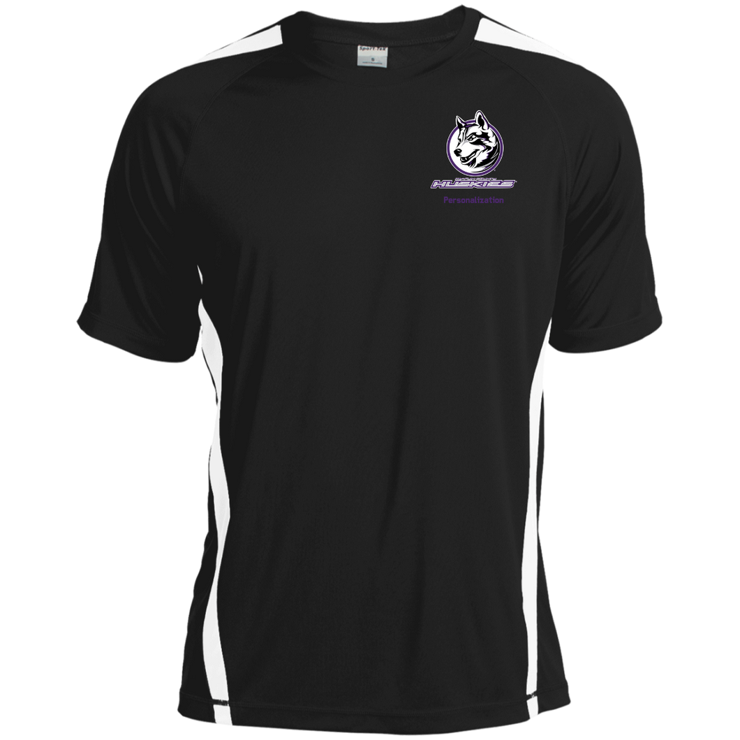 Logo with Purple custom text ST351 Sport-Tek Colorblock Dry Zone Crew