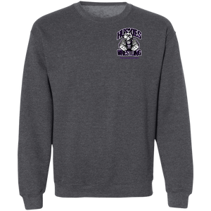 Wrestling-Purple-text G180 Gildan Crewneck Pullover Sweatshirt  8 oz.