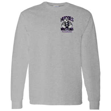 Wrestling-Purple-text G540 Gildan LS T-Shirt 5.3 oz.