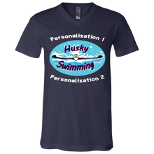 Load image into Gallery viewer, Swimming-white_text 3005 Unisex Jersey SS V-Neck T-Shirt