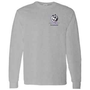 Logo with Purple custom text G540 Gildan LS T-Shirt 5.3 oz.