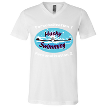 Load image into Gallery viewer, Swimming-white_text 3005 Unisex Jersey SS V-Neck T-Shirt