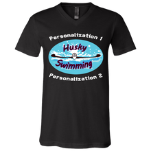 Load image into Gallery viewer, Swimming-white_text 3005 Unisex Jersey SS V-Neck T-Shirt