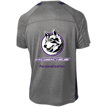 Load image into Gallery viewer, Logo with Purple custom text YST361 Sport-Tek Youth Colorblock Performance T-Shirt