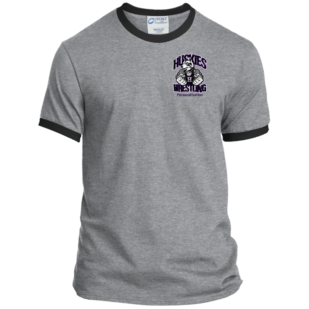 Wrestling-Purple-text PC54R Port & Co. Ringer Tee