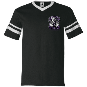 Wrestling-Purple-text 360 Augusta V-Neck Sleeve Stripe Jersey