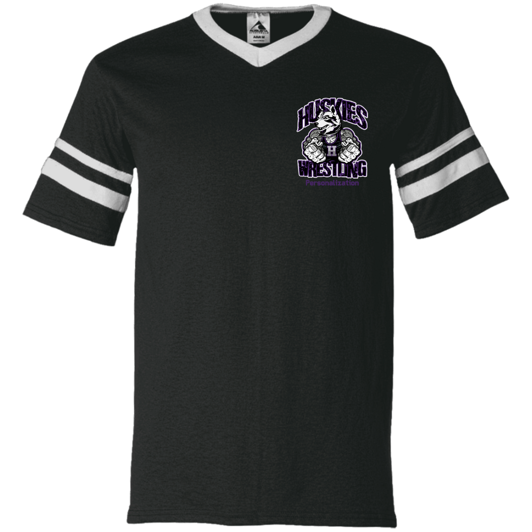 Wrestling-Purple-text 360 Augusta V-Neck Sleeve Stripe Jersey