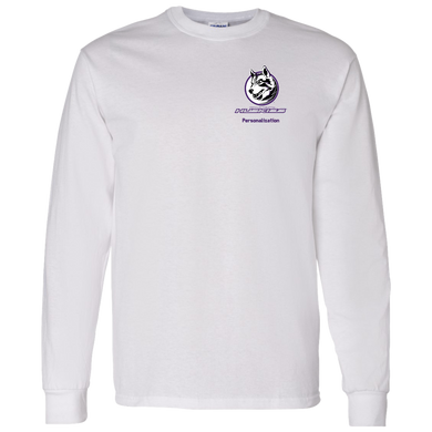 Logo with Purple custom text G540 Gildan LS T-Shirt 5.3 oz.