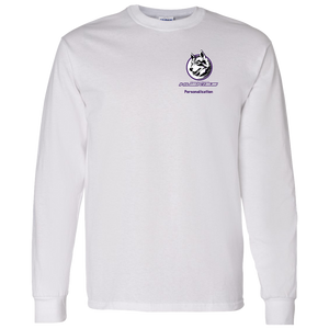 Logo with Purple custom text G540 Gildan LS T-Shirt 5.3 oz.