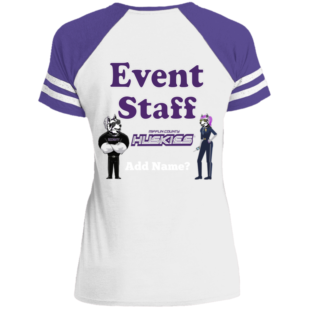 DM476 District Ladies' Game V-Neck T-Shirt event