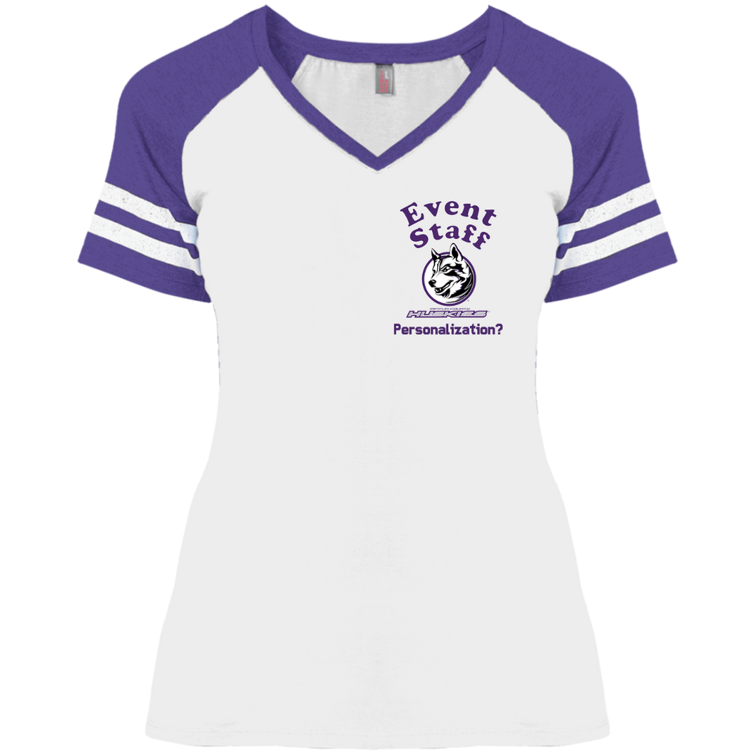 DM476 District Ladies' Game V-Neck T-Shirt event