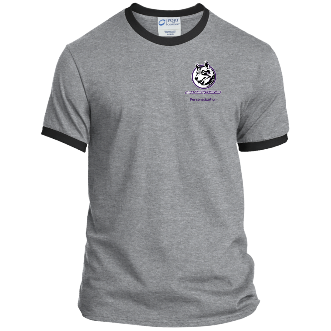 Logo with Purple custom text PC54R Port & Co. Ringer Tee