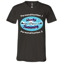 Load image into Gallery viewer, Swimming-white_text 3005 Unisex Jersey SS V-Neck T-Shirt