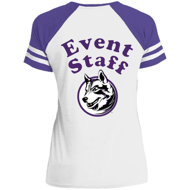 DM476 District Ladies' Game V-Neck T-Shirt event