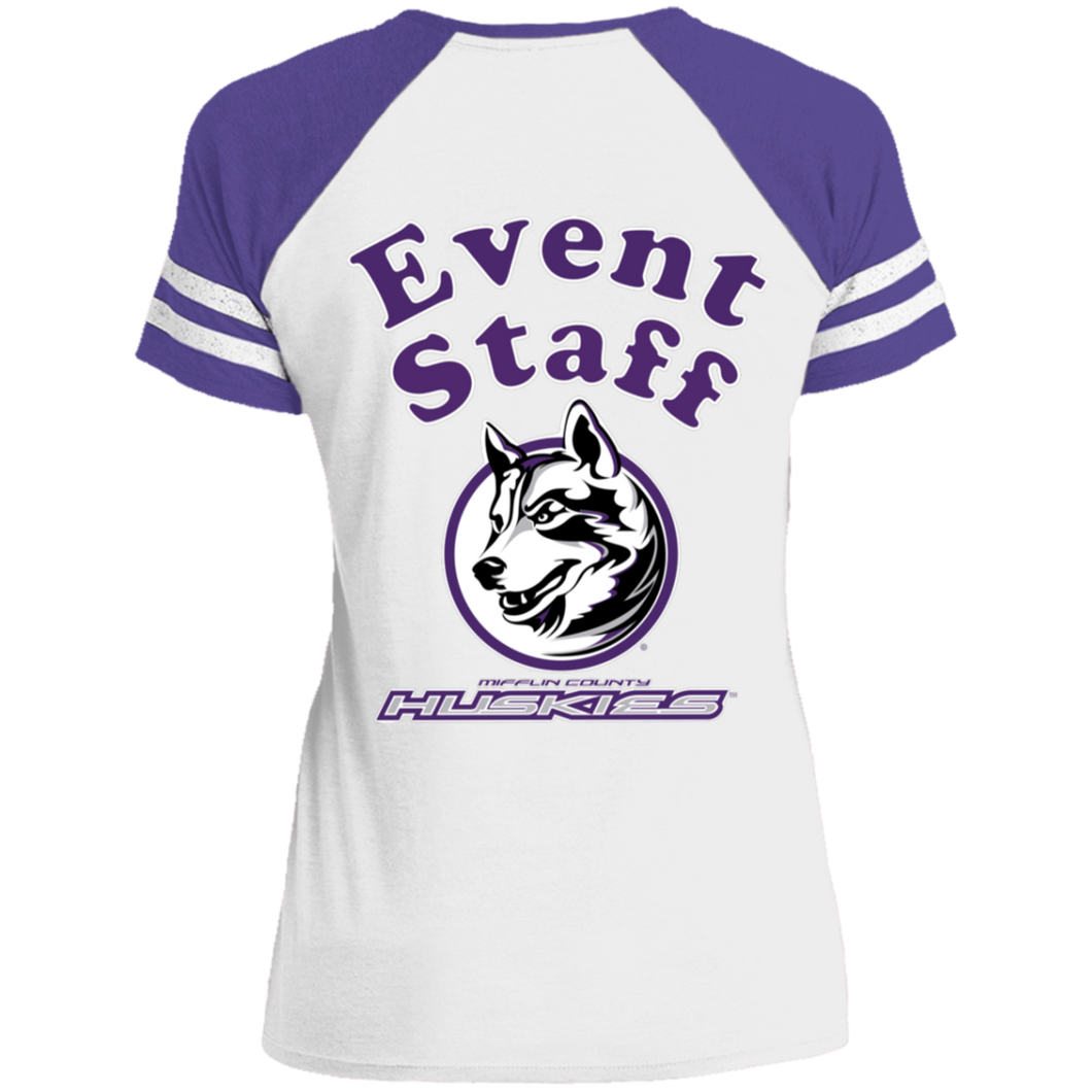 DM476 District Ladies' Game V-Neck T-Shirt event